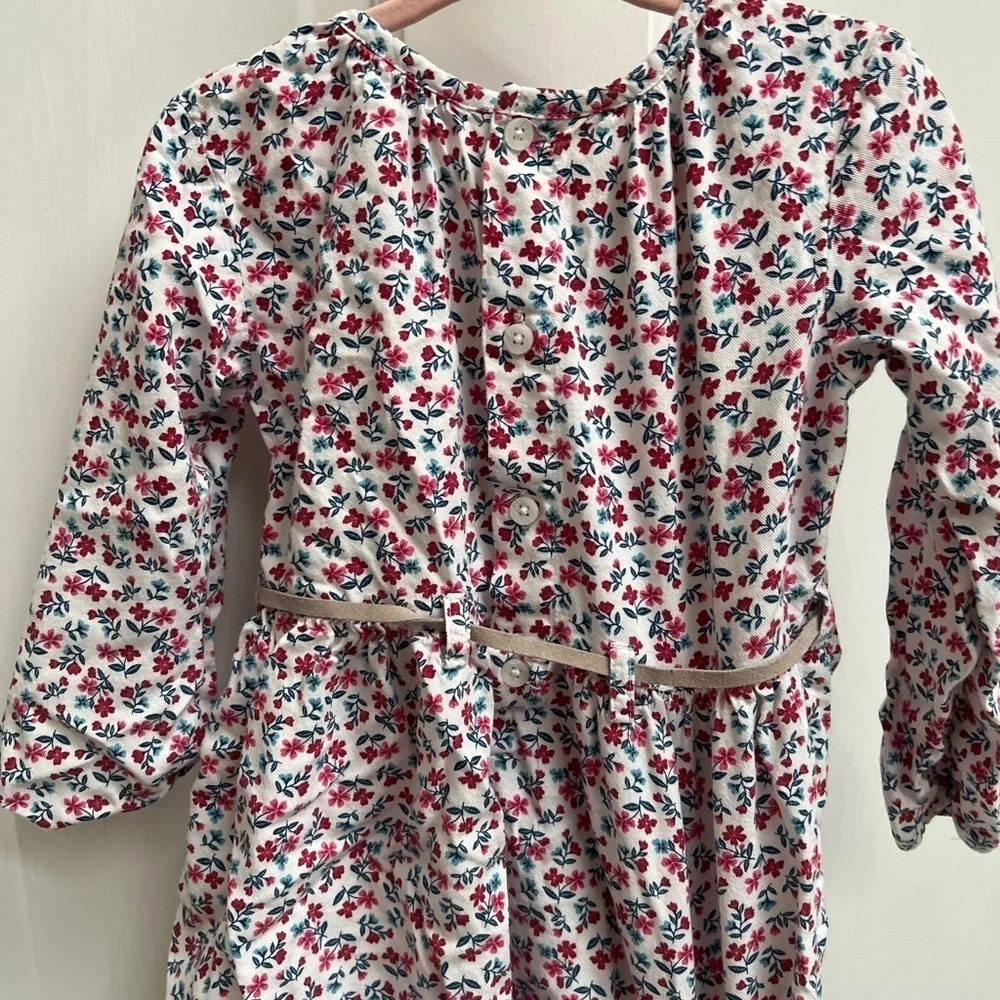 Carter’s 24M White Flowy Blouse with Red and Green Floral Pattern- Small Belt